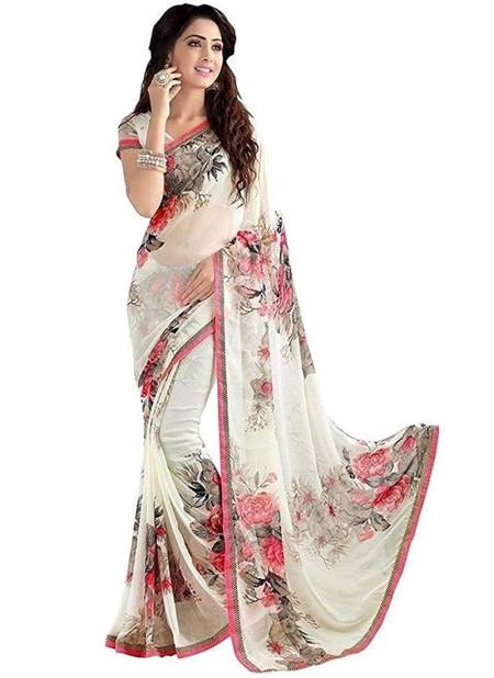 White And Pink Colour New Latest Designer Regular Wear Renial Saree Collection 1005